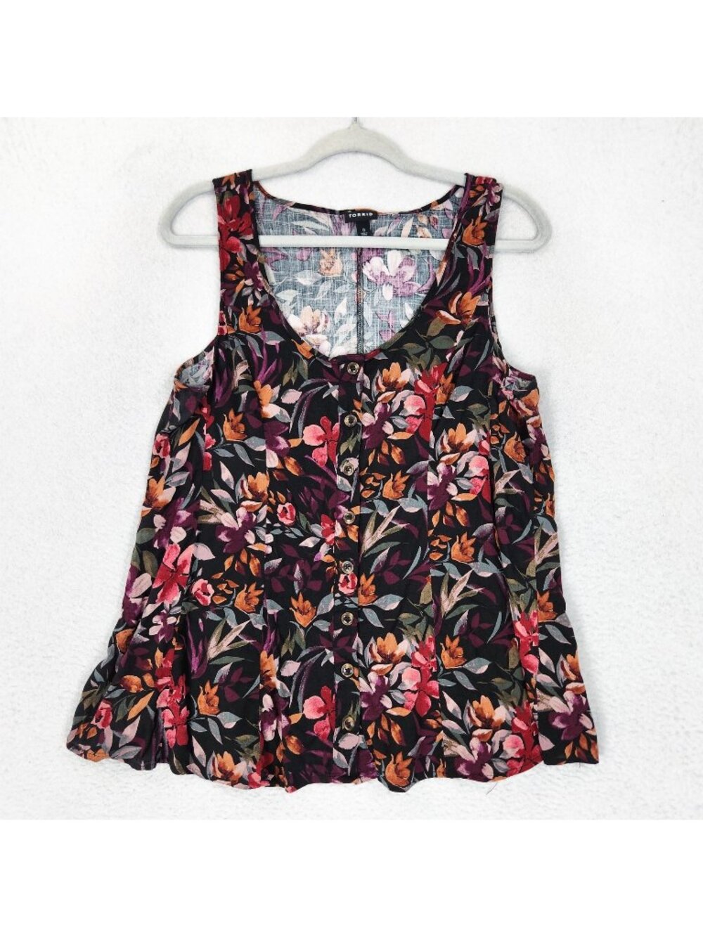 Torrid Shirt Womens 0 XL Black Floral Scoop Neck Tank Top Button Front Peplum